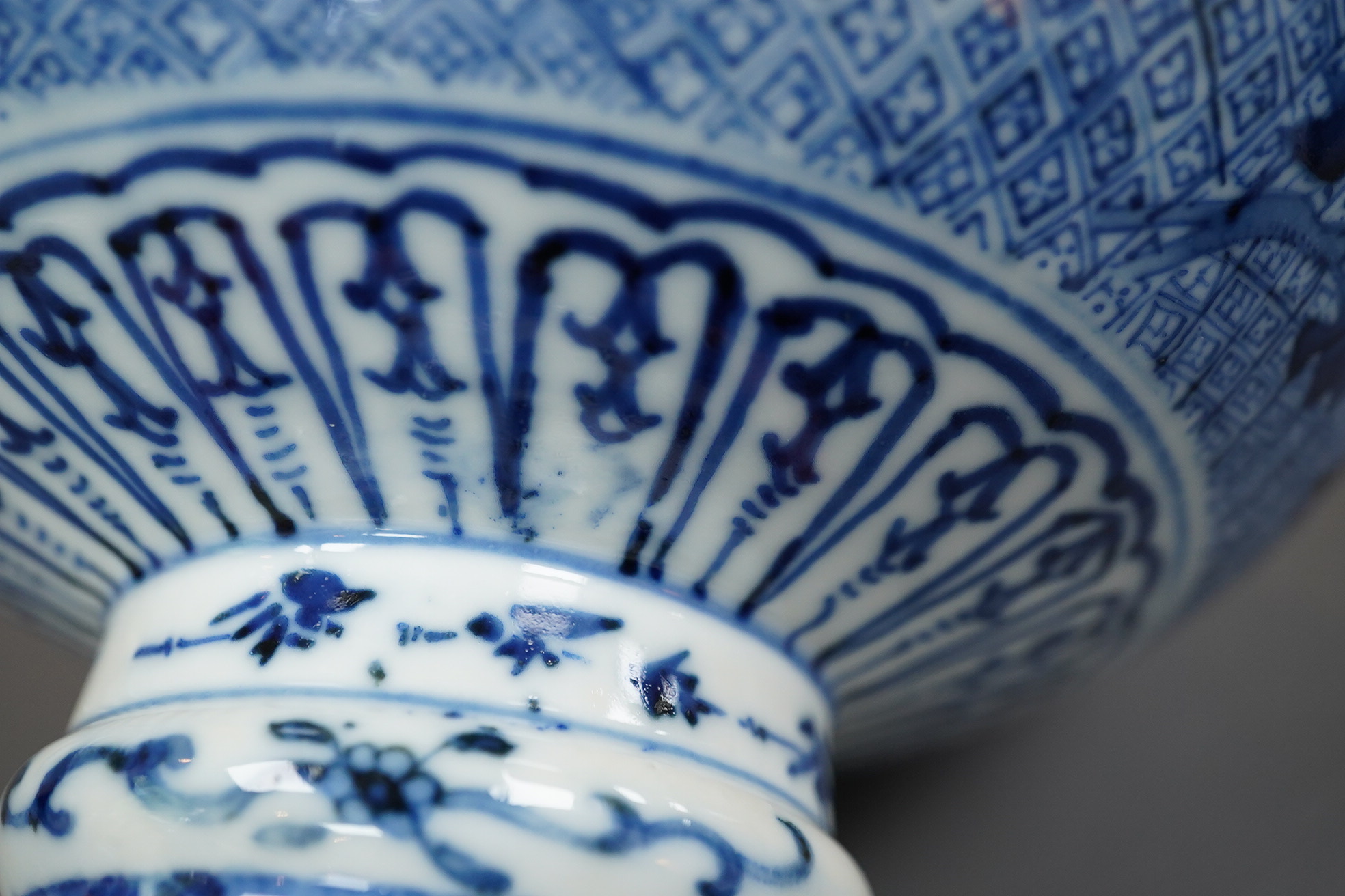 A Chinese blue and white ‘dragon’ stem bowl, Guangxu six character mark and of the period (1875-1908)